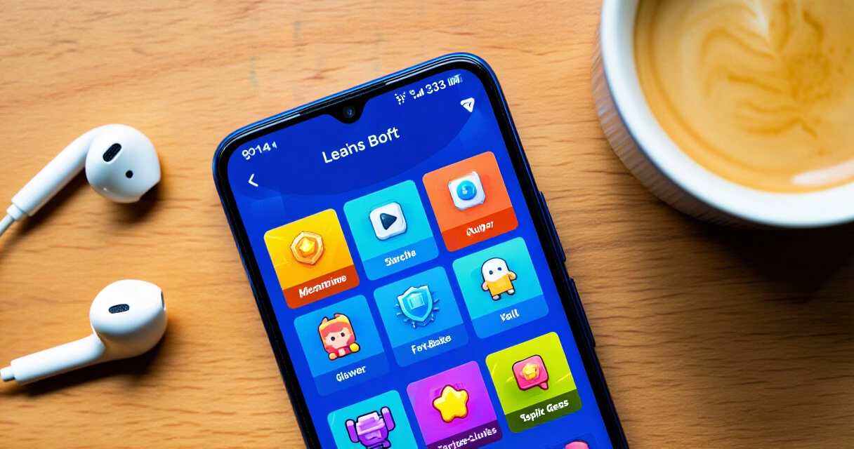 Älypuhelin, jolla pelataan mobiilipeliä pöydällä
