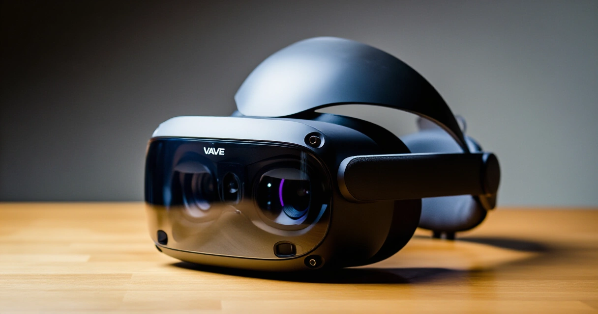 Valve Index VR-headset lähikuva, näyttää kaksoislinssin ja etusensorit