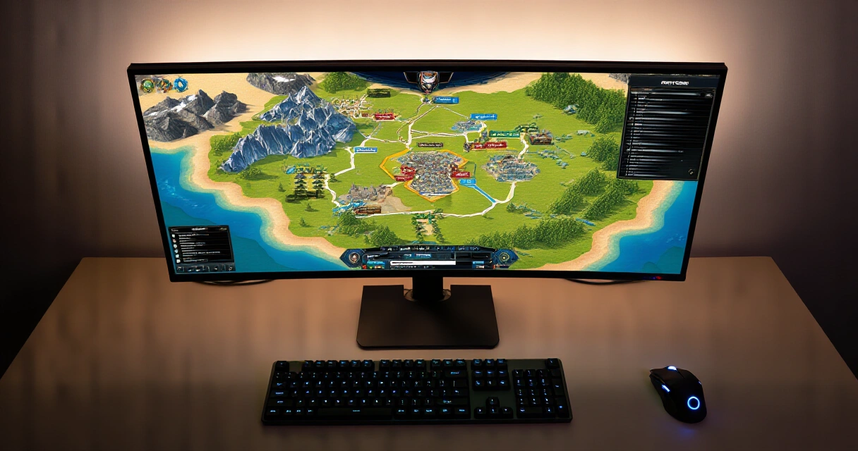 PC-pelipöytä strategiapeli auki näytöllä