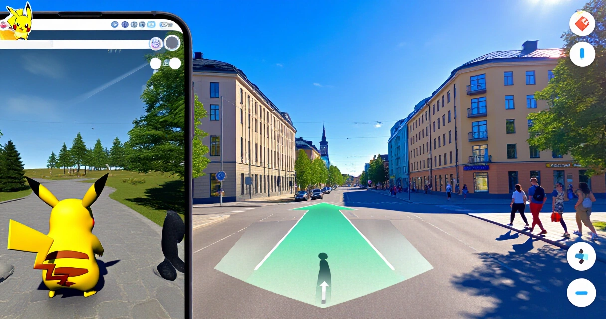 Pokémon GO -peli älypuhelimen näytöllä kaupunkiympäristössä Suomessa