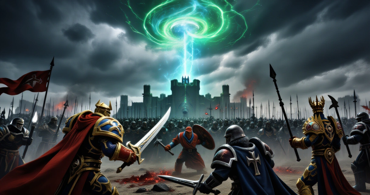 Total War Warhammer 3 taistelukenttä kaaoksen sotureineen ja fantasiamaailman armeijoita