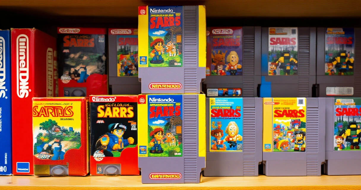 Retropelikokoelma – Nintendo NES -patruunoja laatikoissaan keräilijän hyllyssä