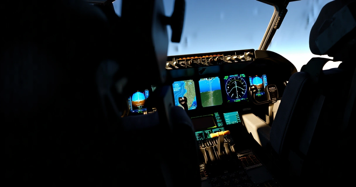 DCS World simulaattorin ohjaamoympäristö HOTAS-ohjaimella ja monitorinäytöillä