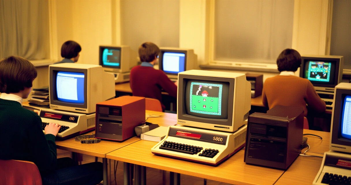 1980-luvun suomalainen tietokoneluokka Commodore 64 -koneilla, pelihistorian alku