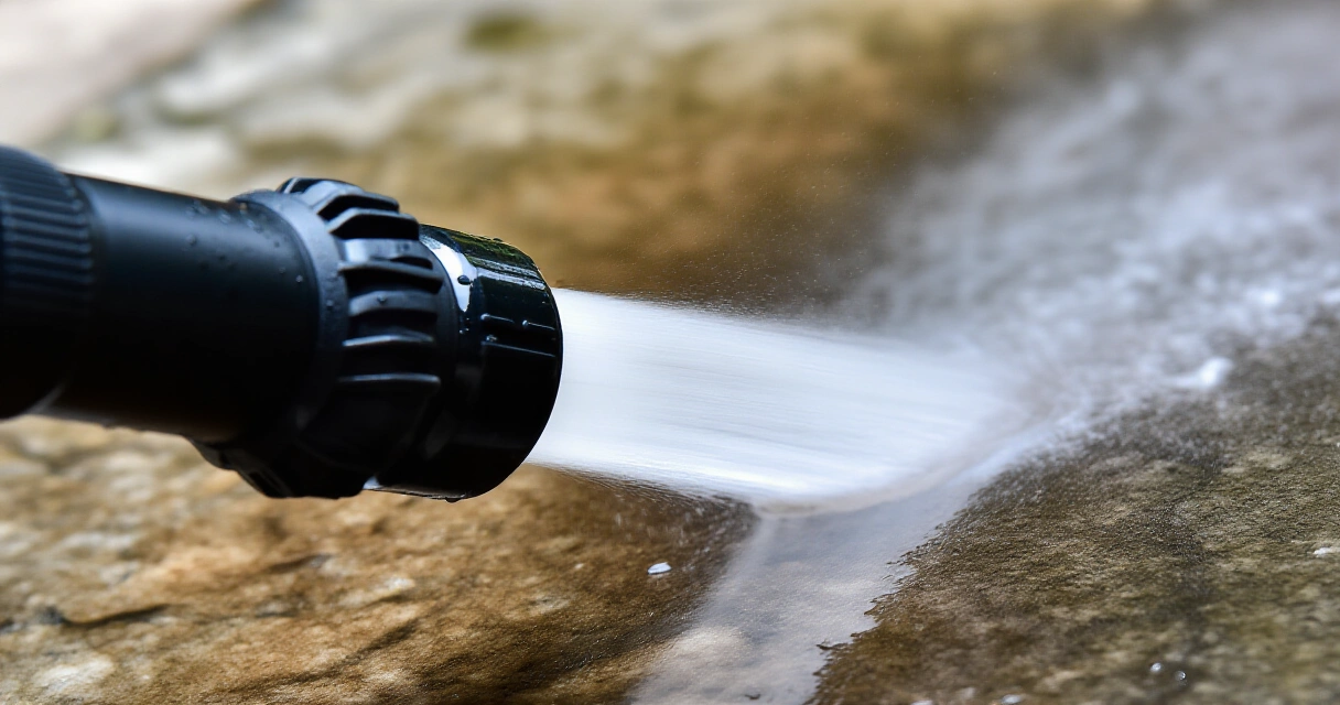 Painepesurin suutin puhdistaa kivipinnan – tyyppiesimerkki PowerWash Simulatorin pelikokemuksesta