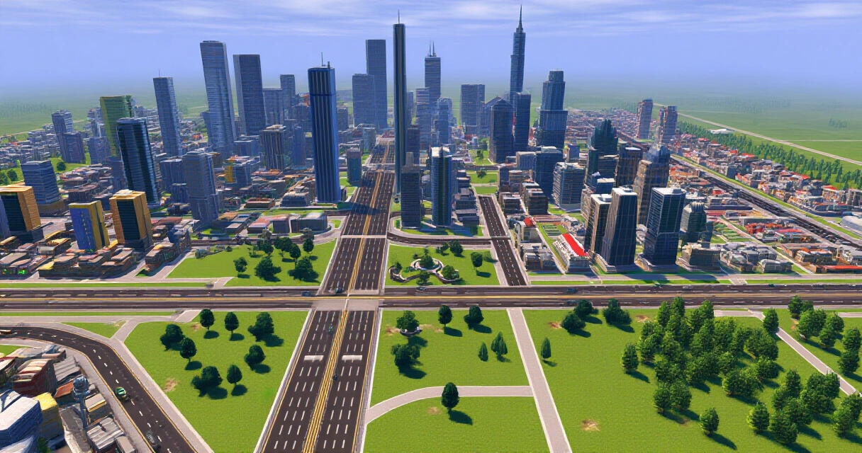 Cities Skylines 2 – laaja virtuaalikaupunki ilmakuvasta katsottuna