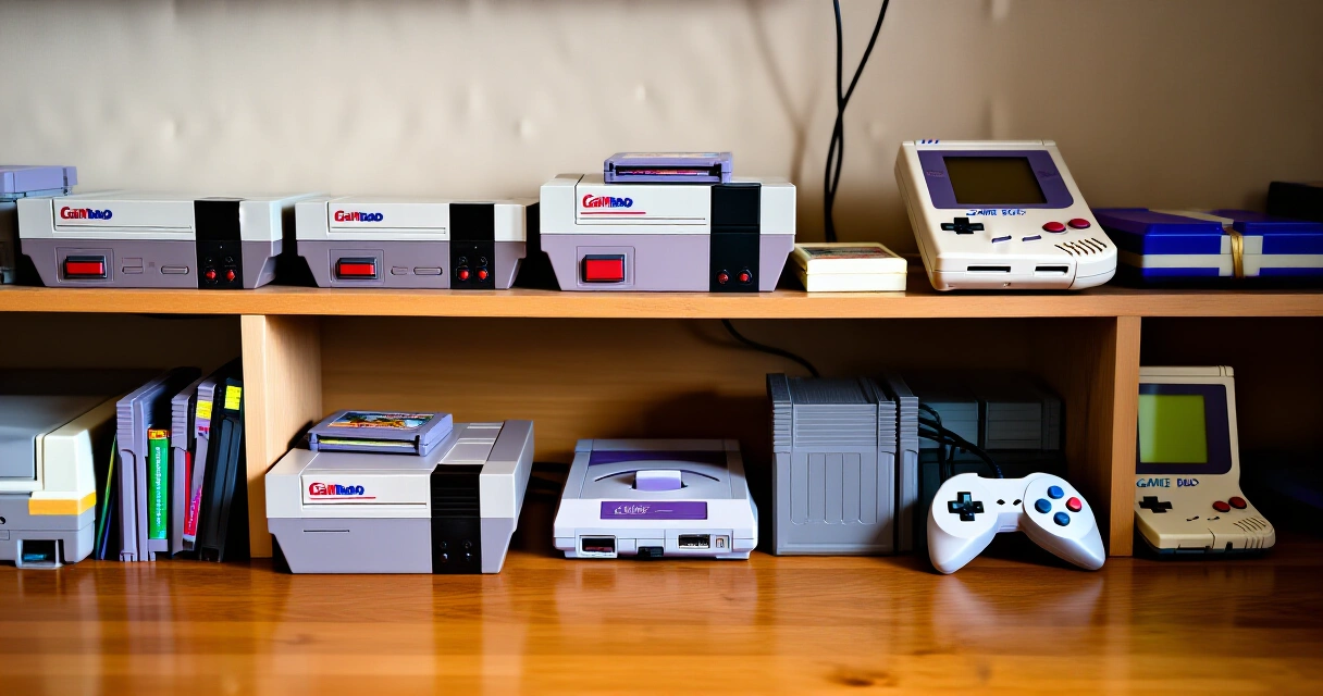 Retropeli-kokoelma: NES, SNES ja Game Boy hyllyllä kasetteineen