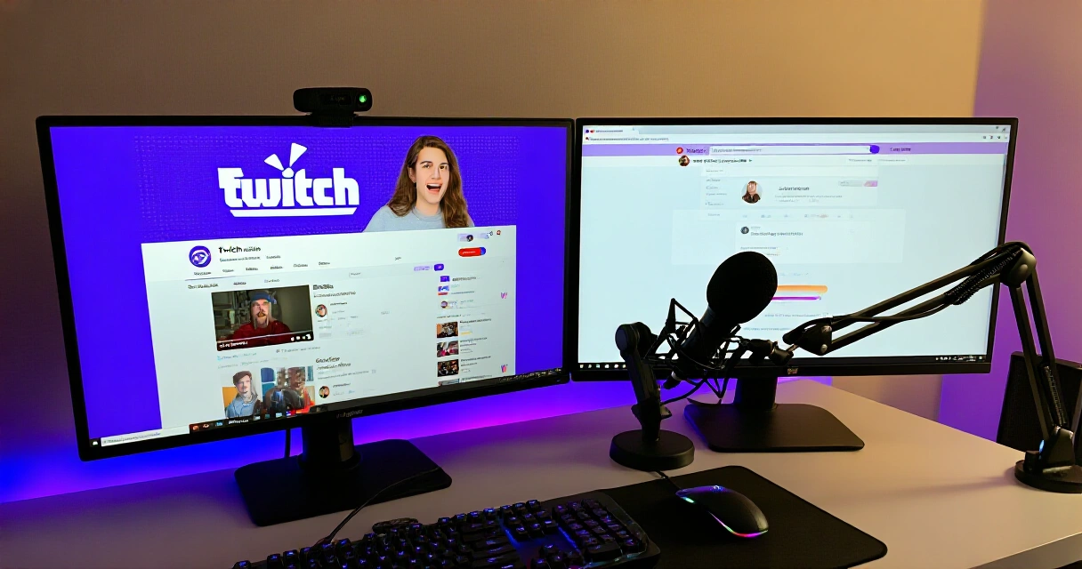 Pelistriimausasema kahdella näytöllä, joilla Twitch ja YouTube auki