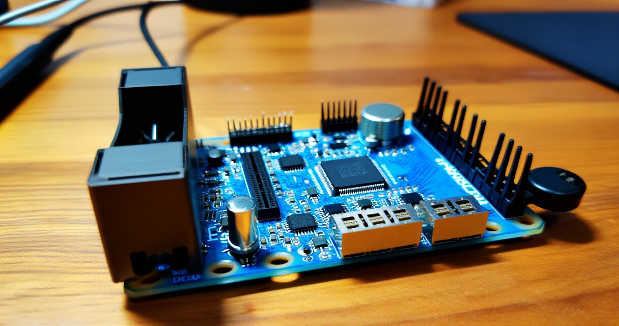 MiSTer FPGA DE10-Nano -kehityslauta lisäkorteilla pöydällä