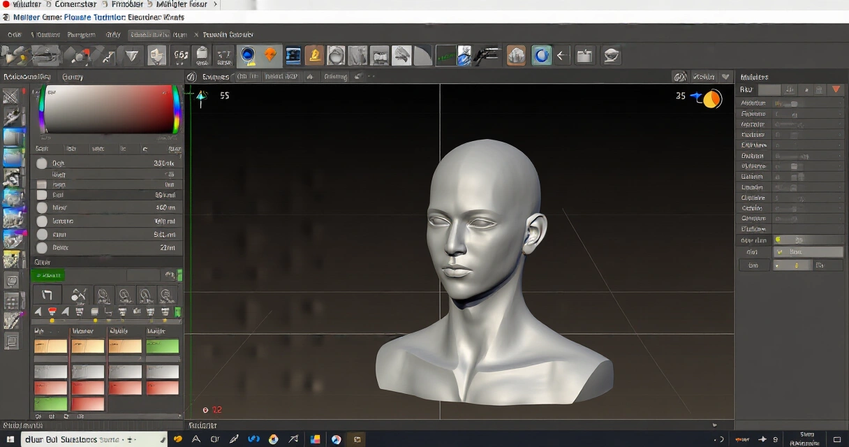 Tietokoneen näytöllä avattu 3D-mallinnusohjelma pelihahmon työstössä