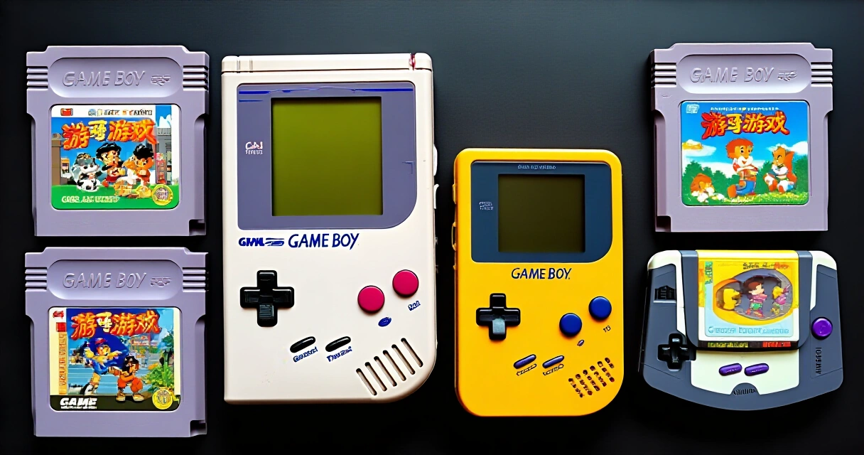 Game Boy-, Game Boy Color- ja Game Boy Advance -kasetteja aseteltuna tasaiselle alustalle